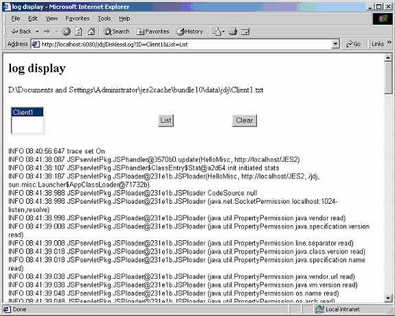diskless server servlet use for client log display