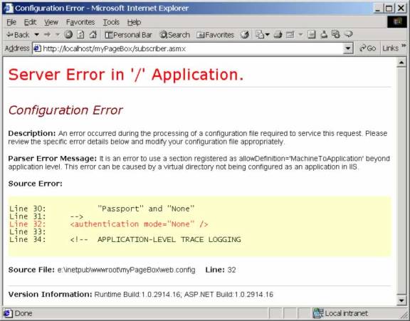 Configuration error. This error can be caused by a virtual directory not being configured as an application in IIS
