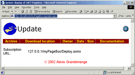 Update.aspx shows the deployment web service URL