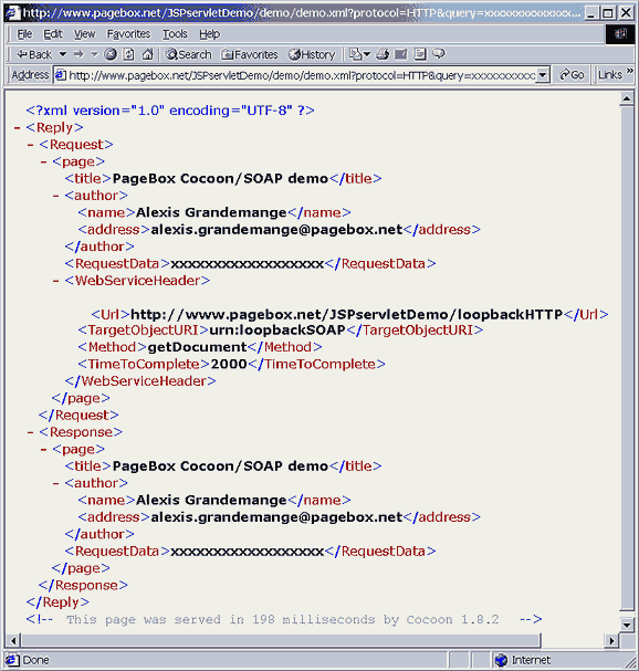 Display of the XML document generated by an HTTP Web service processor