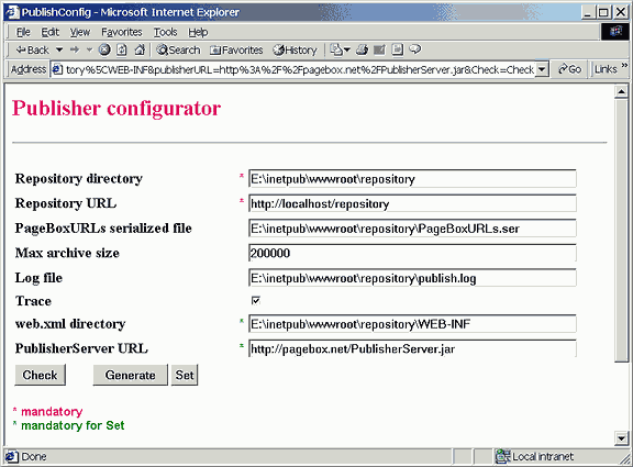 repository configuration with Configurator servlet