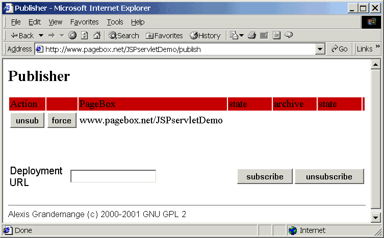 Servlet displaying PageBoxes that subscribe the repository